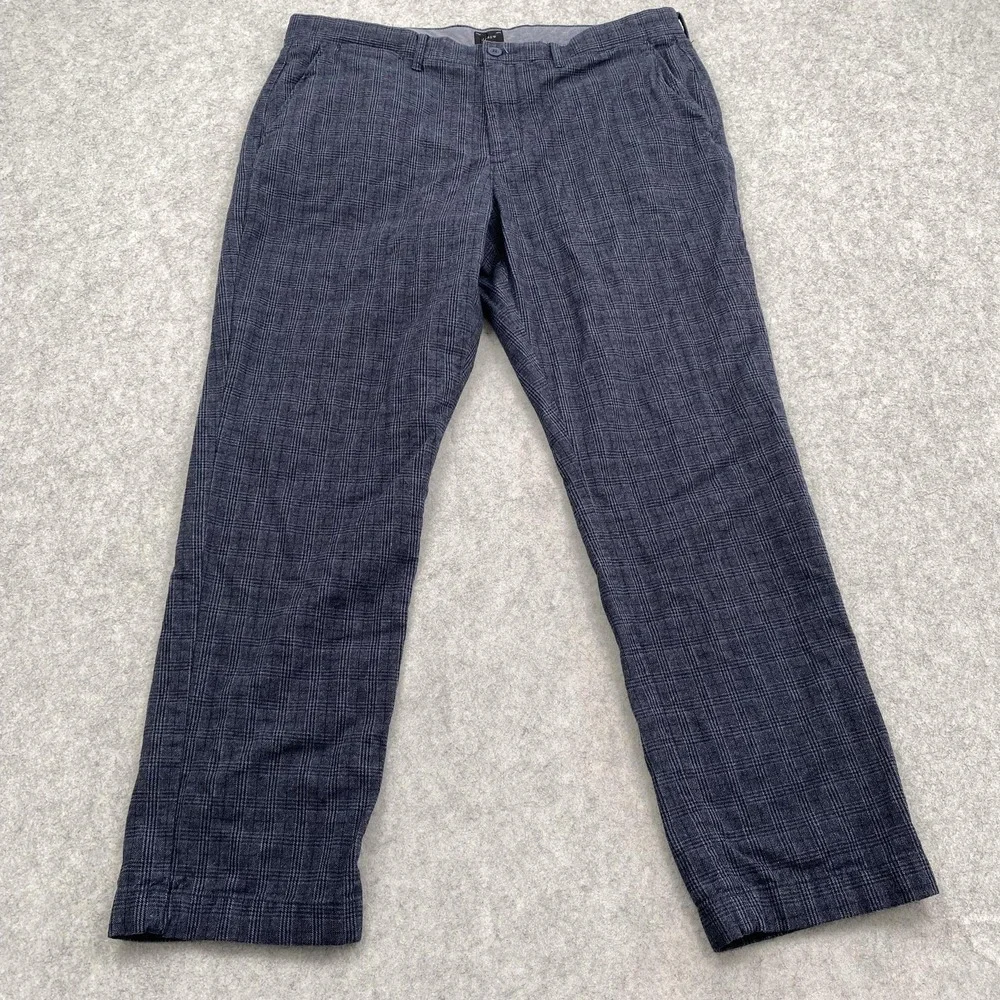 J.Crew Pants Mens 36x30 (37x29) Blue 770 Straight Check Chino Stretch Tweed